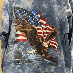 Patriotic Bald Eagle Fishing American Flag T-Shirt Mens Large EUC Heavy Cotton